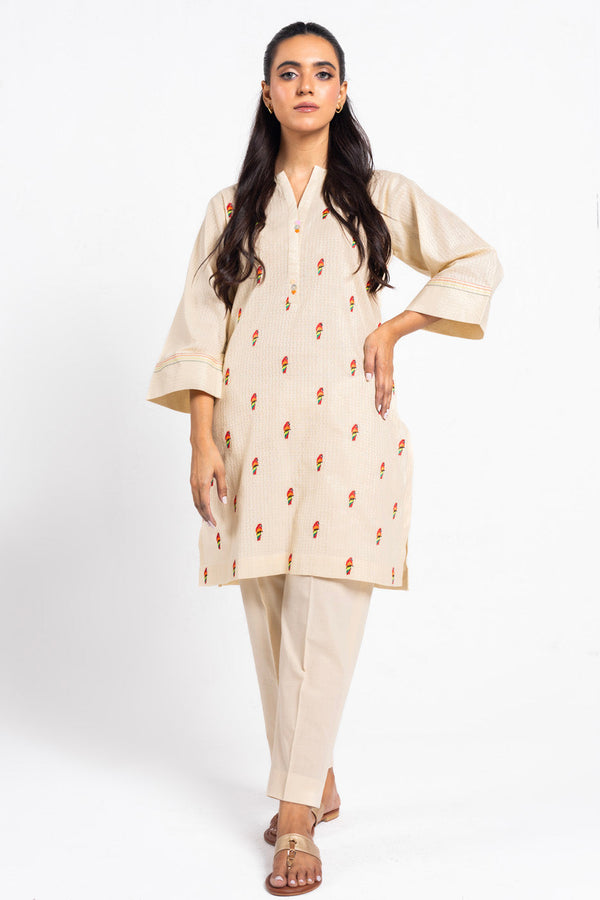 Dyed Embroidered Dobby Kurti