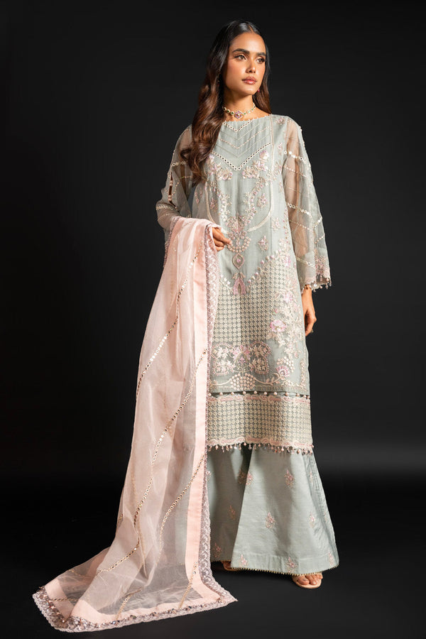 4 Pc Embroidered Organza Suit With Organza Dupatta