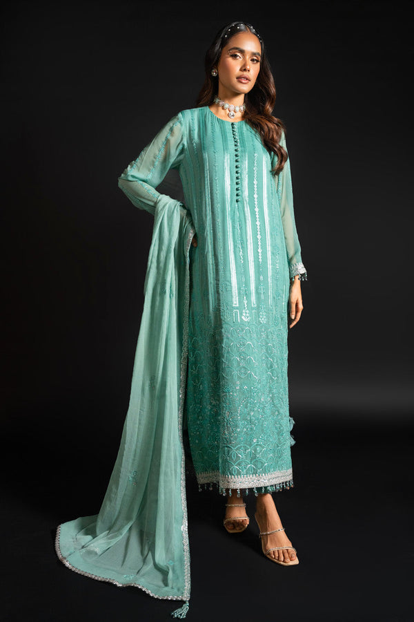 4 Pc Embroidered Chiffon Suit With Chiffon Dupatta