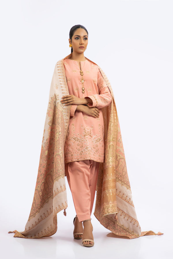 3 Pc Viscose Jacquard Suit With Shawl