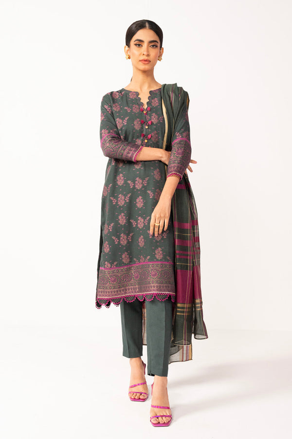 3 Pc Viscose Jacquard Suit With Yarn Dyed Dupatta