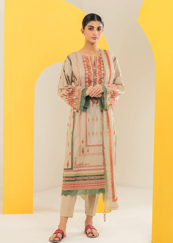 3 Pc Embroidered Cambric Suit With Net Dupatta