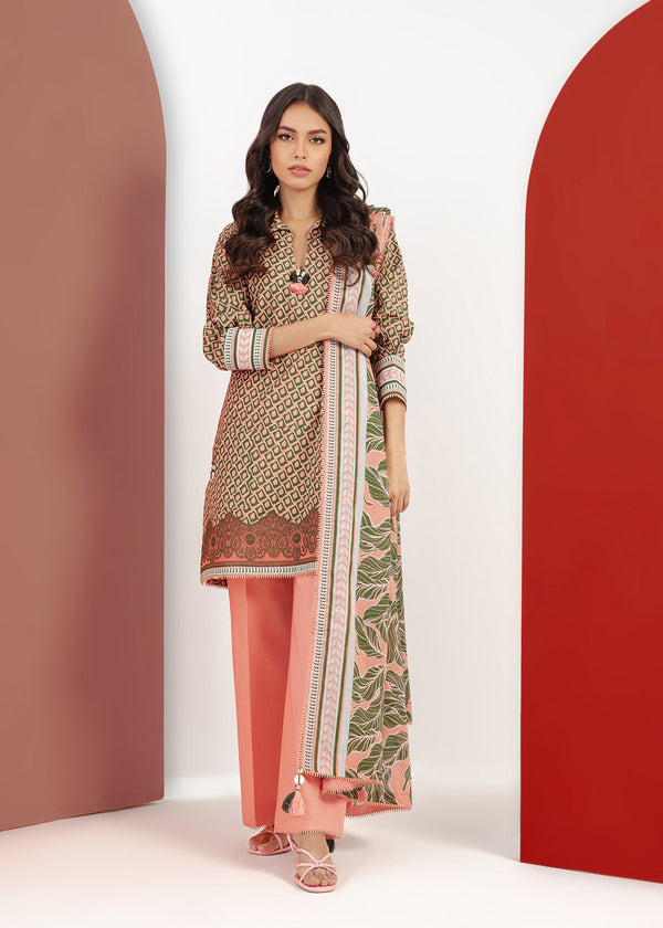 2 Pc Embroidered Cambric Suit With Silver Lawn Dupatta