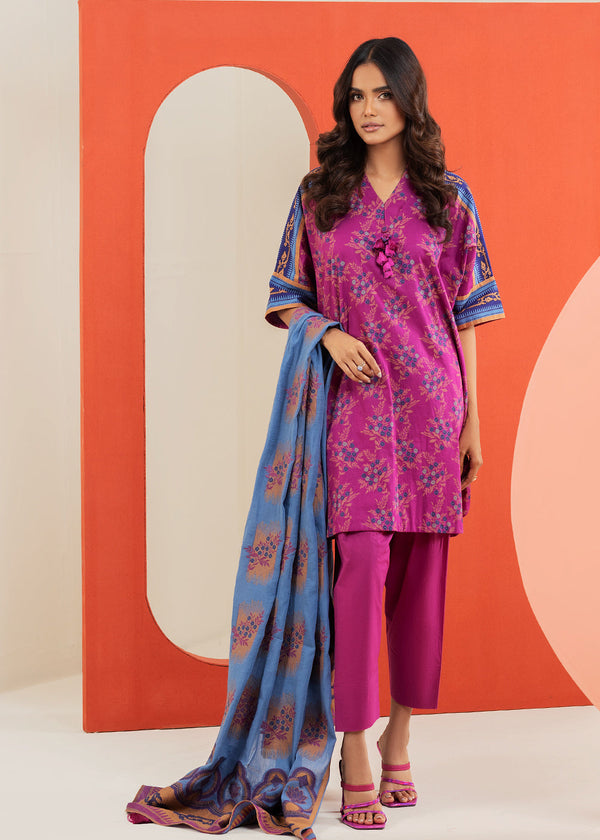 3 Pc Embroidered Cambric Suit With Jacquard Dupatta