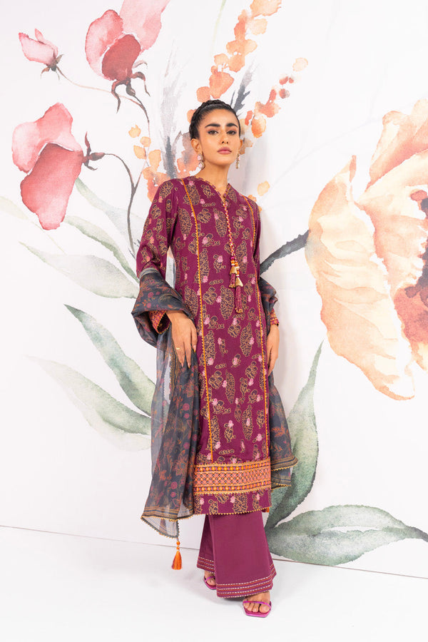 3 Pc Embroidered Viscose Suit With Silk Dupatta
