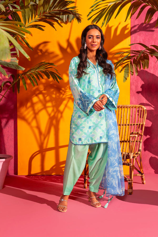 3 Pc Embroidered Poly Lawn Suit With Chiffon Dupatta