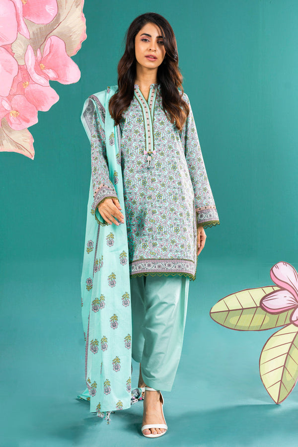 2 Pc Printed Lawn Shirt With Lawn Dupatta