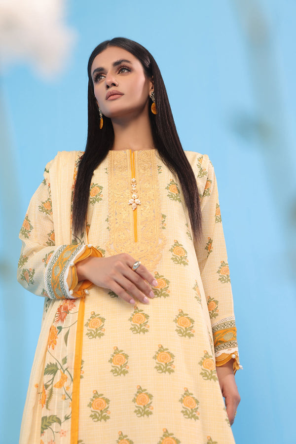 3 Pc Embroidered Lawn Suit With Broschia Dupatta