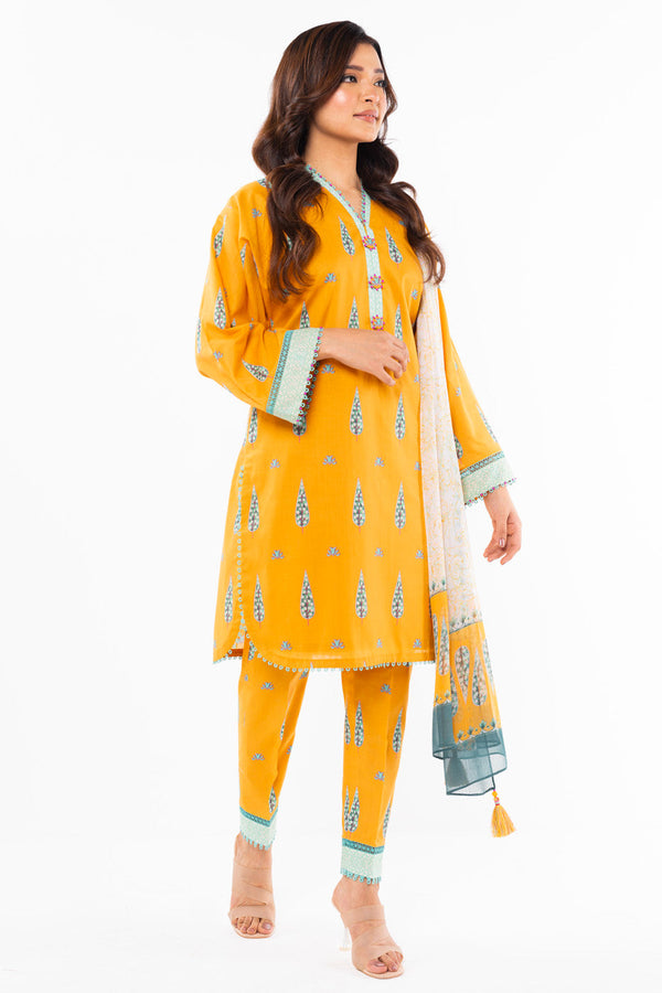 3 Pc Printed Lawn Suit With Chiffon Dupatta