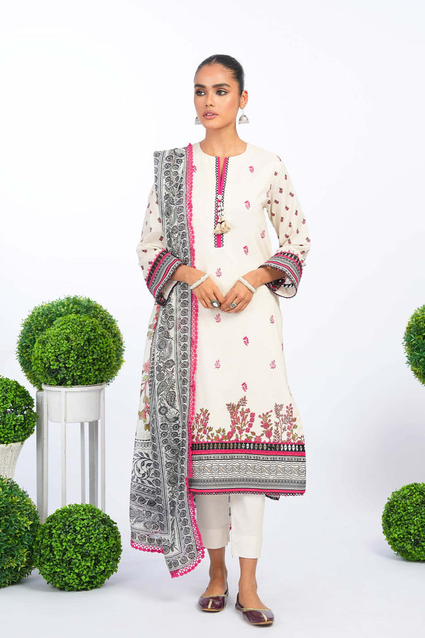 3 Pc Embroidered Lawn Suit With Tissue Silk Dupatta