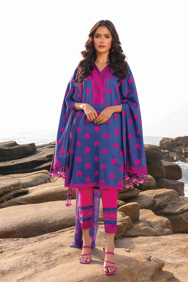 3 Pc Embroidered Lawn Suit With Chiffon Dupatta