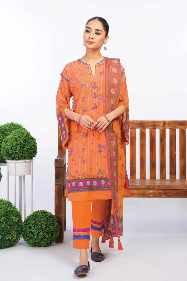 2 Pc Printed Lawn Suit With Chiffon Dupatta