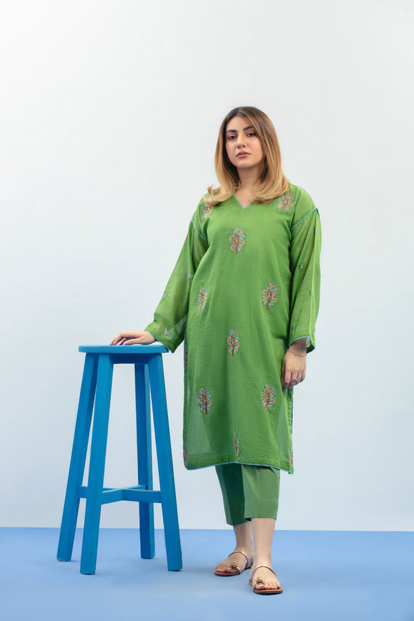 Dyed Embroidered Dobby Kurti