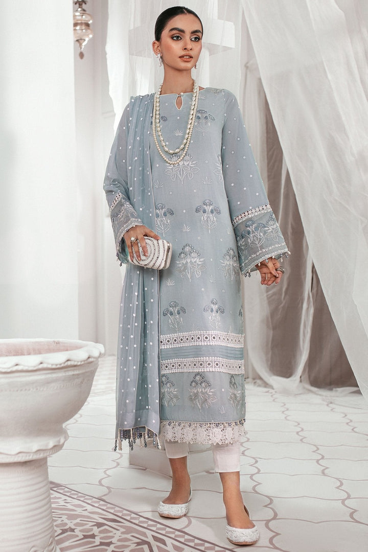 2 Pc Embroidered Lawn Suit With Chiffon Dupatta