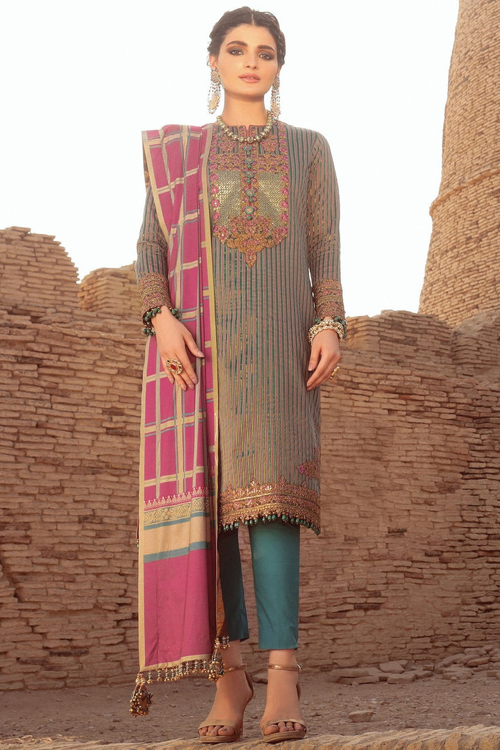 3 Pc Embroidered Suit With Cotton Silk Dupatta