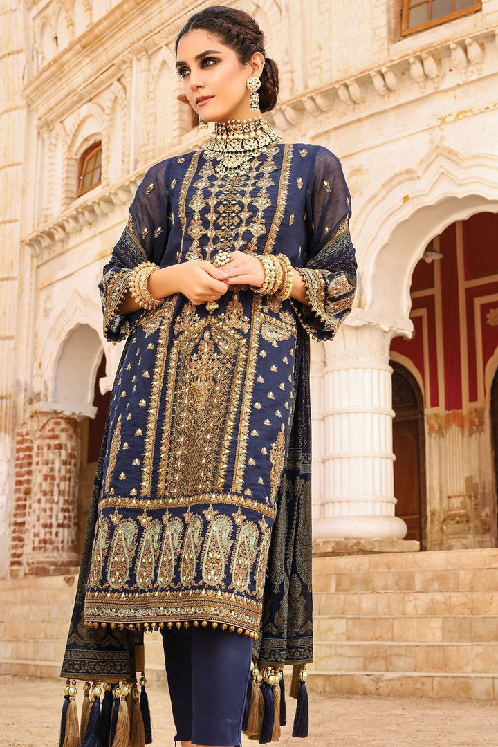 3 Pc Embroidered Suit With Chiffon Dupatta