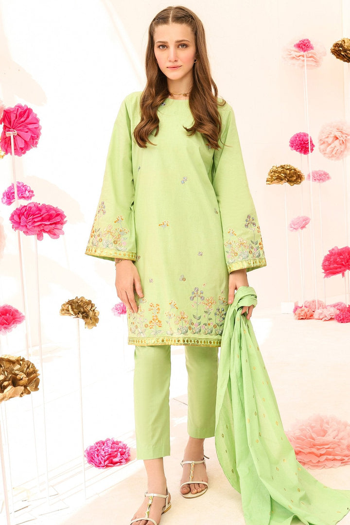 2 Pc Embroidered Cambric Suit With Viscose Stole