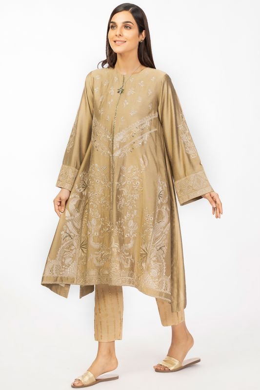 Dyed Embroidered Cotton Silk Kurti