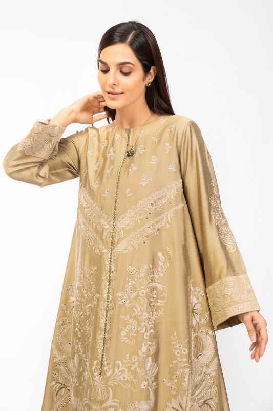 Dyed Embroidered Cotton Silk Kurti