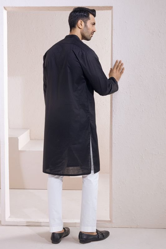 Dyed Ribbed Cotton Kurta