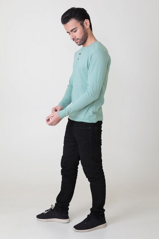 Cotton Poly Jersey Henley Top