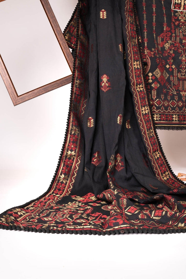 Three Piece Jacquard Suit With Jacquard Dupatta