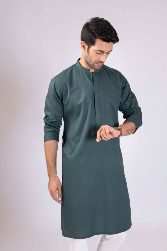 Dyed Ribbed Cotton Kurta