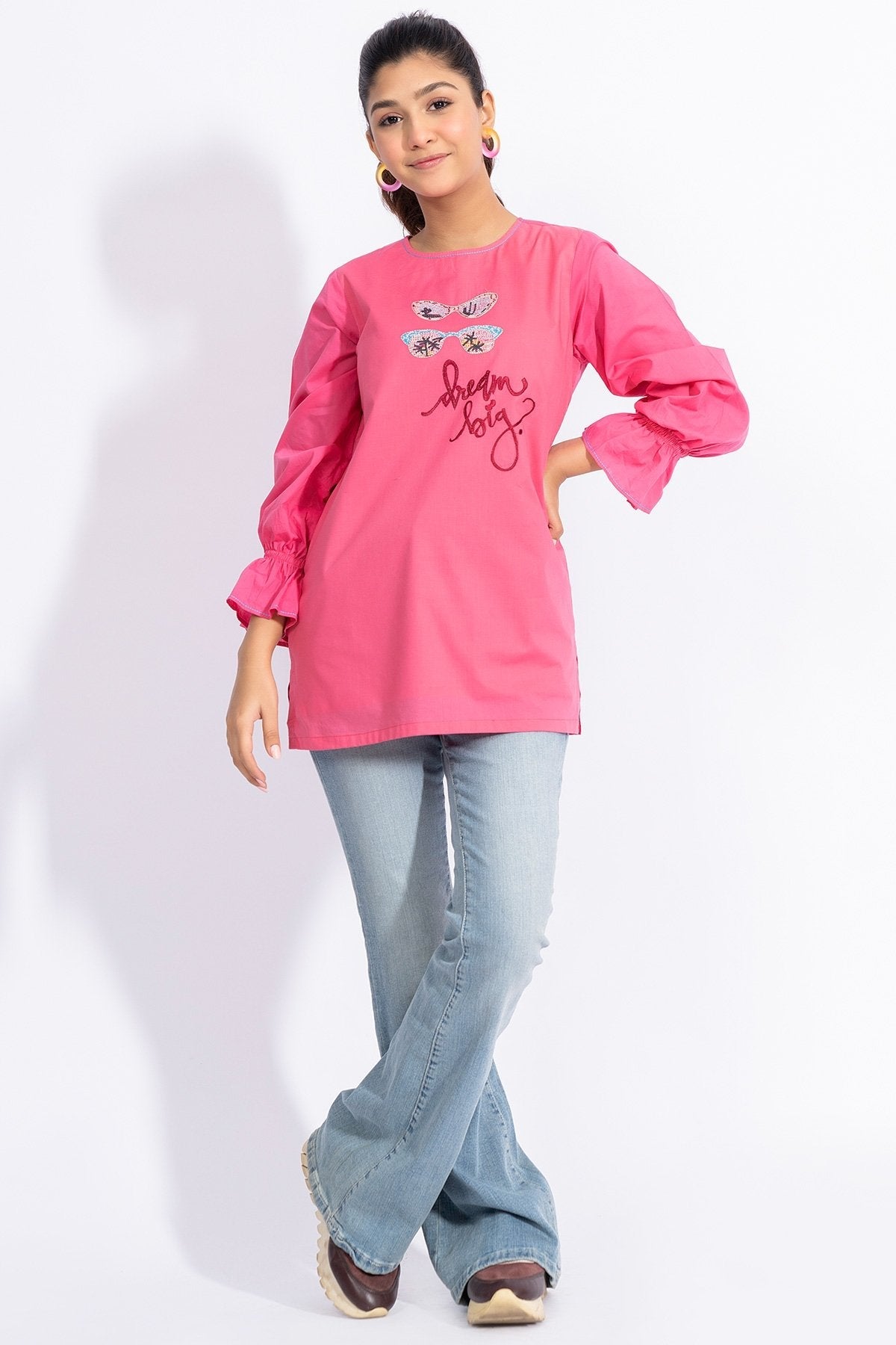 Dyed Embroidered Cambric Kurti