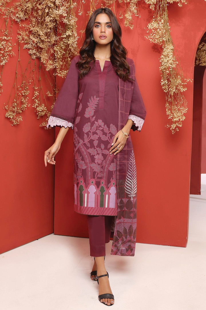 3 Pc Printed Cambric Suit With Lawn Dupatta