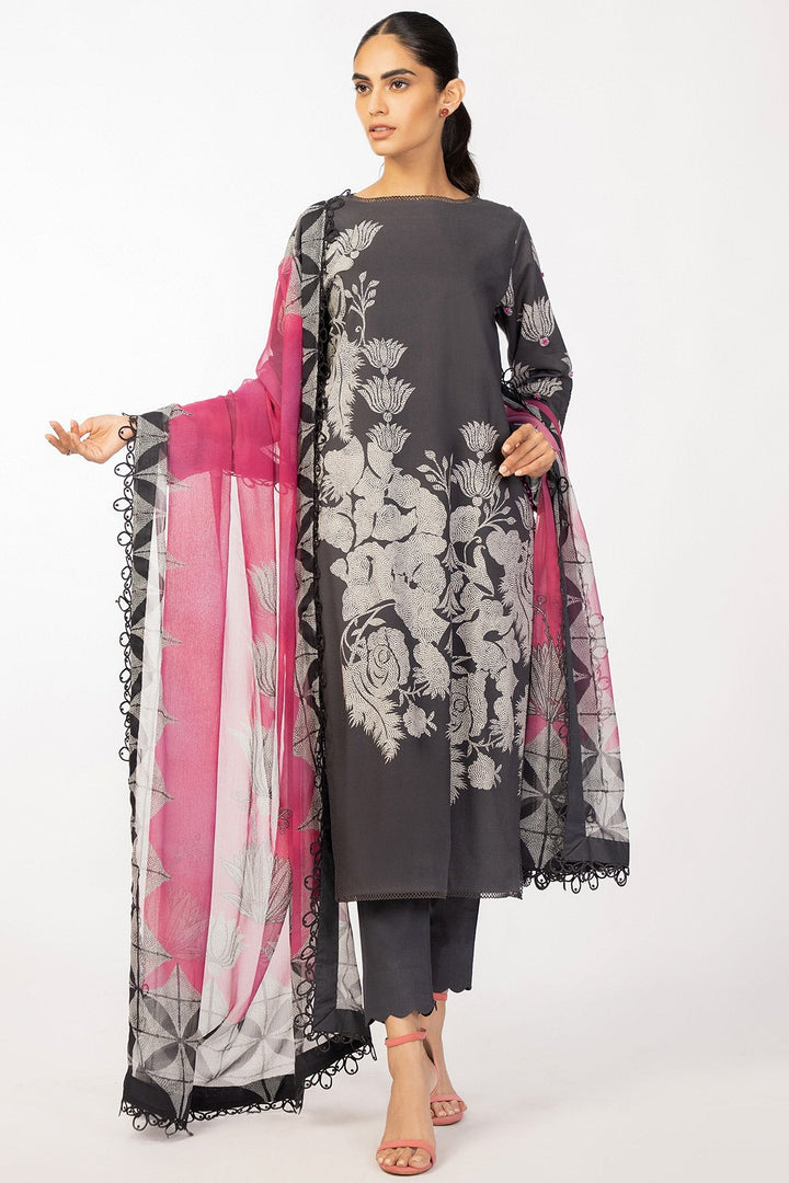 3 Pc Printed Cambric Suit With Chiffon Dupatta