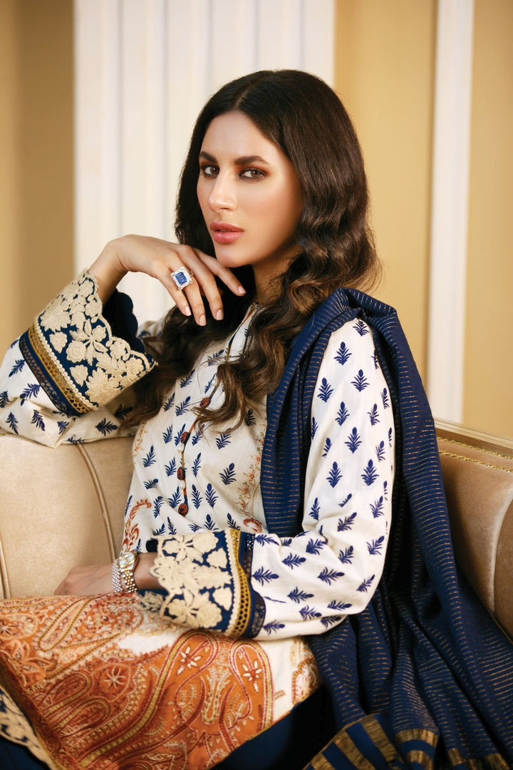 3 Pc Embroidered Dobby Suit With Jacquard Dupatta