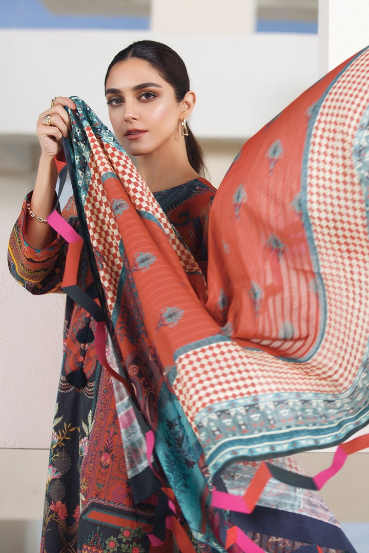 3 Pc Digital Brochia Lawn Suit With Digital Brochia Dupatta