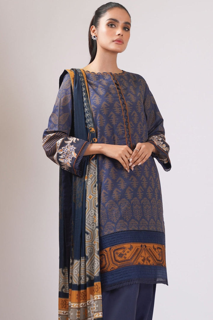 3 Pc Embroidered Lawn Suit With Broshia Dupatta