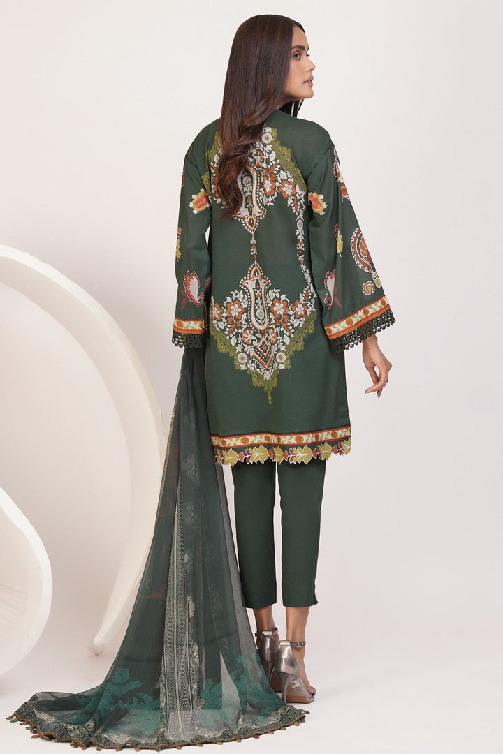 3 Pc Printed Lawn Suit With Chiffon Dupatta