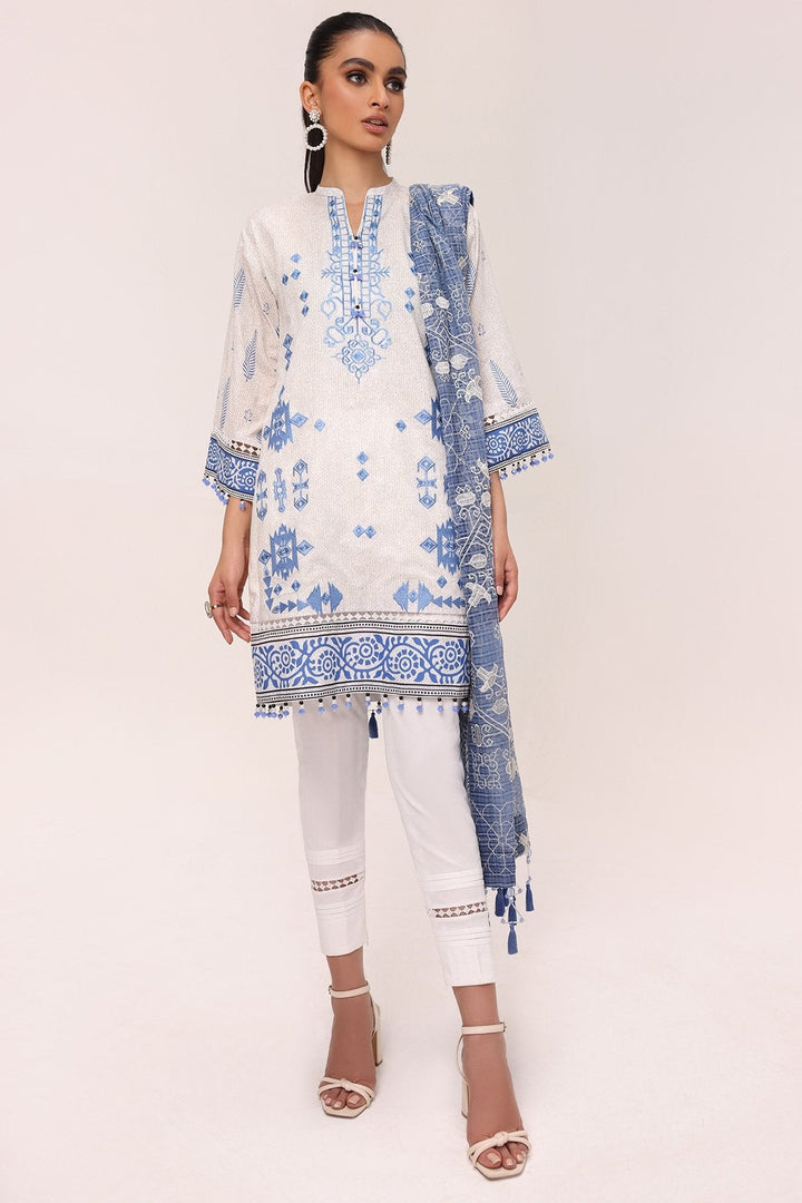 3 Pc Embroidered Lawn Suit With Net Dupatta