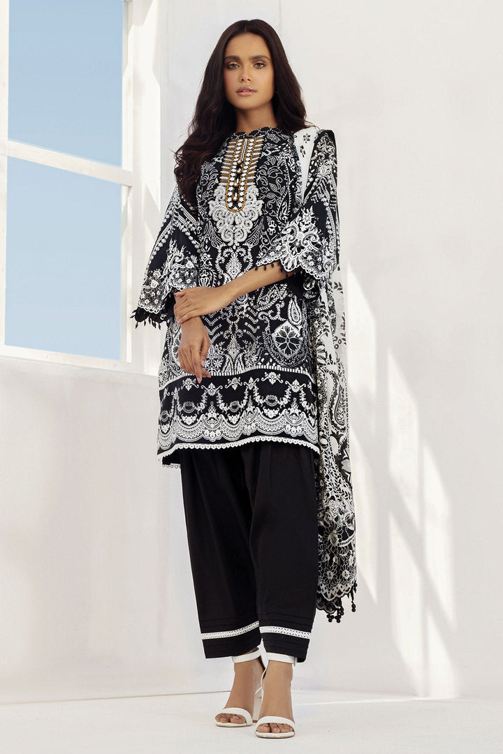 3 Pc Embroidered Slub Lawn Suit With Lawn Dupatta