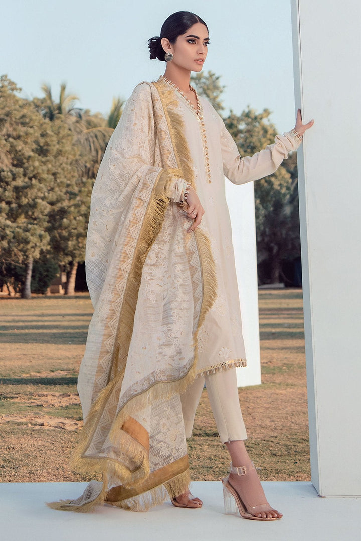 3 Pc Embroidered Lawn Suit With Embroidered Net Dupatta