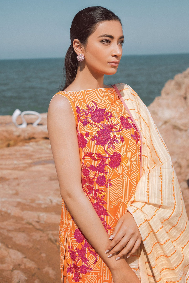 3 Pc Embroidered Lawn Suit With Doria Dupatta