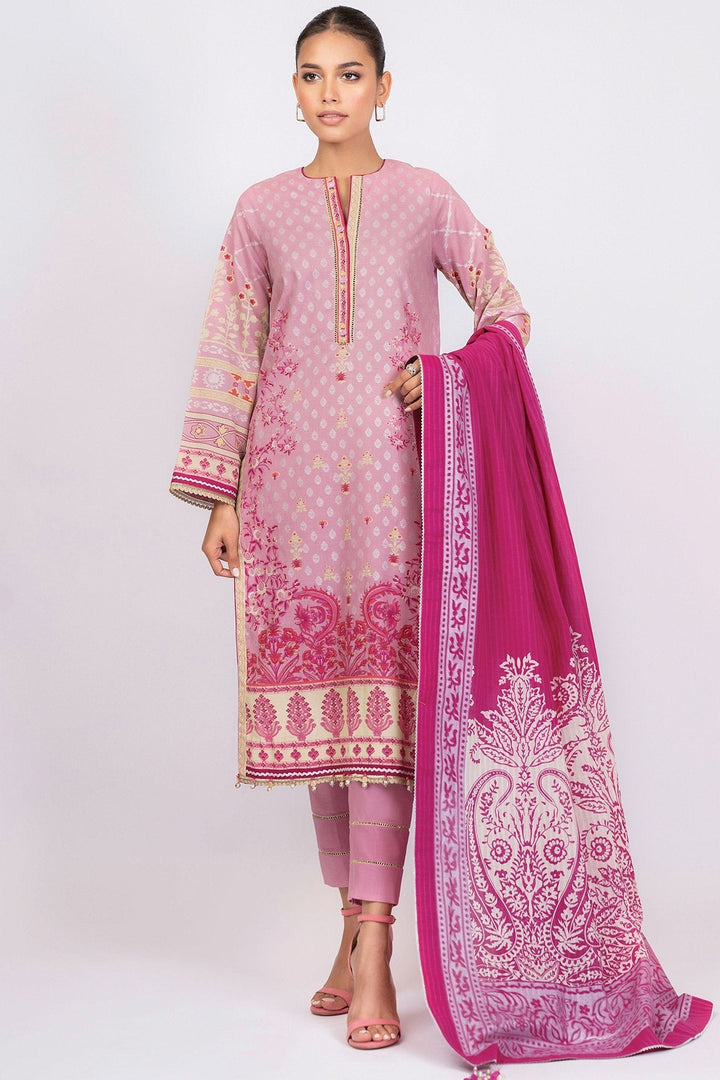 3 Pc Printed Lawn Suit With Brochia Dupatta