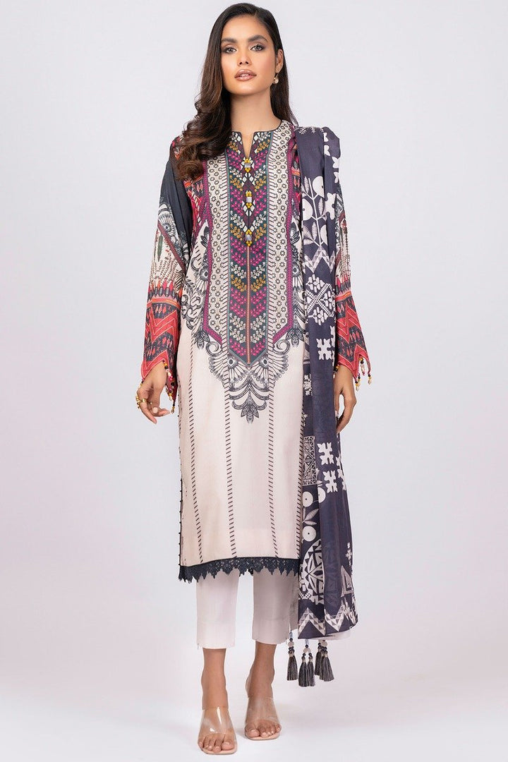 3 Pc Printed Lawn Suit With Brochia Dupatta