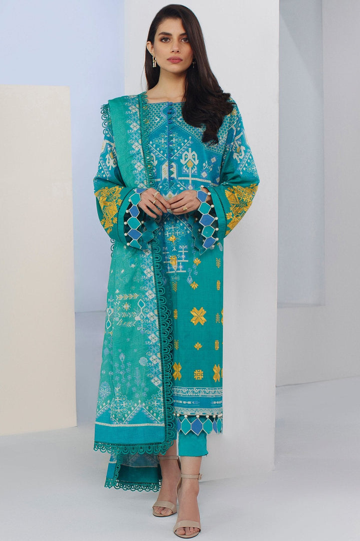3 Pc Embroidered Lawn Suit With Printed Jacquard Dupatta