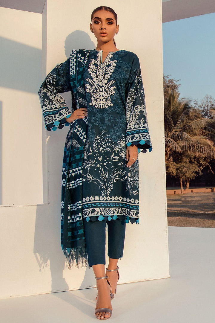 3 Pc Embroidered Lawn Suit With Jacquard Net Dupatta