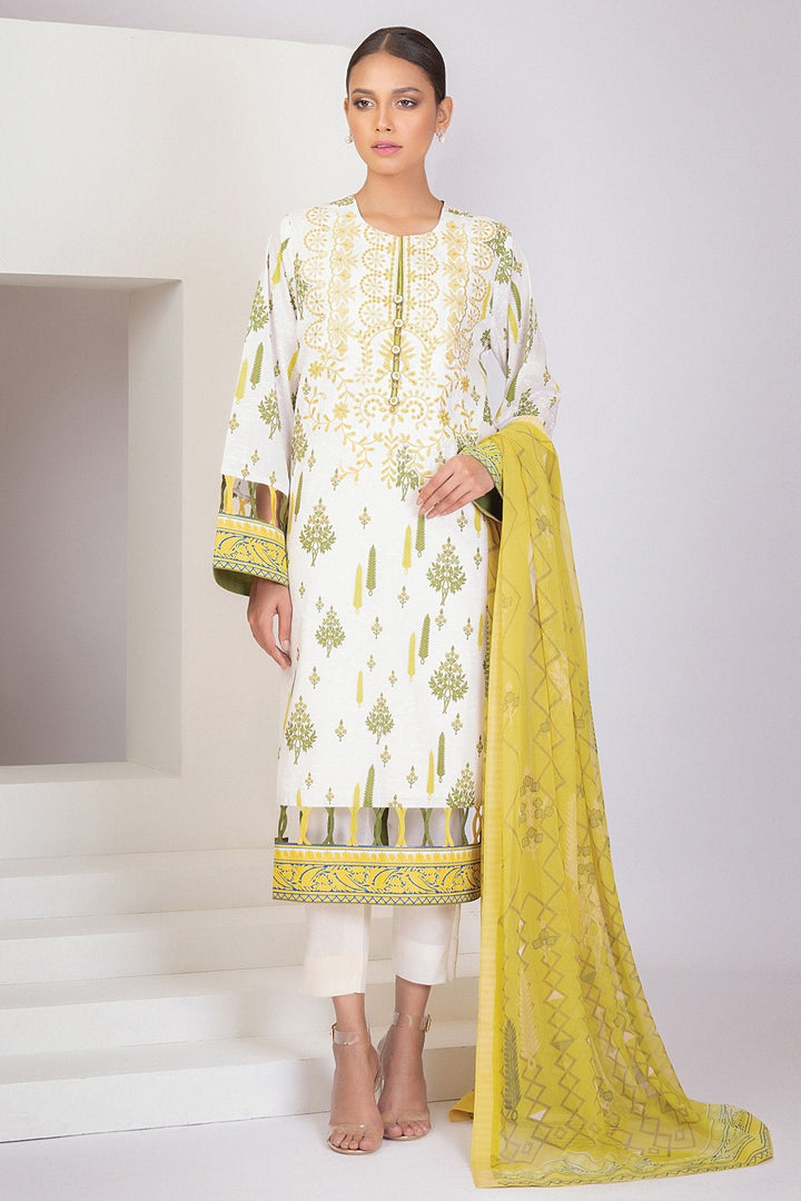 3 Pc Embroidered Lawn Suit With Digital Chiffon Dupatta