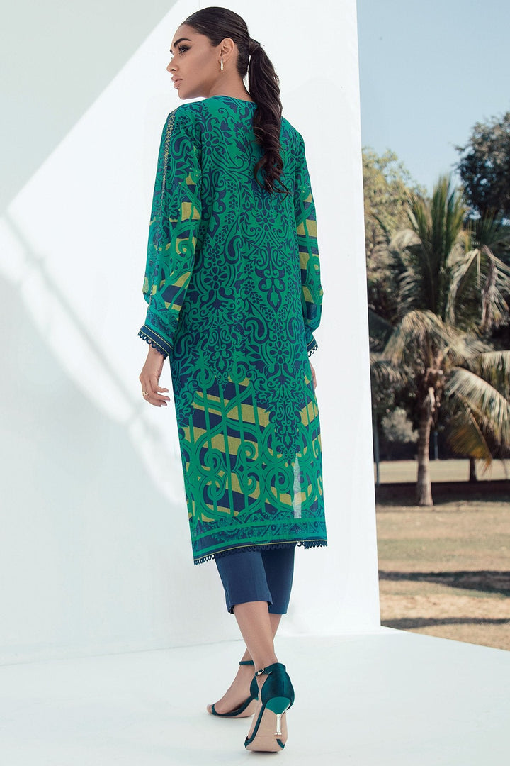2 Pc Digital Printed Lawn Suit With Dyed Cambric Trousers
