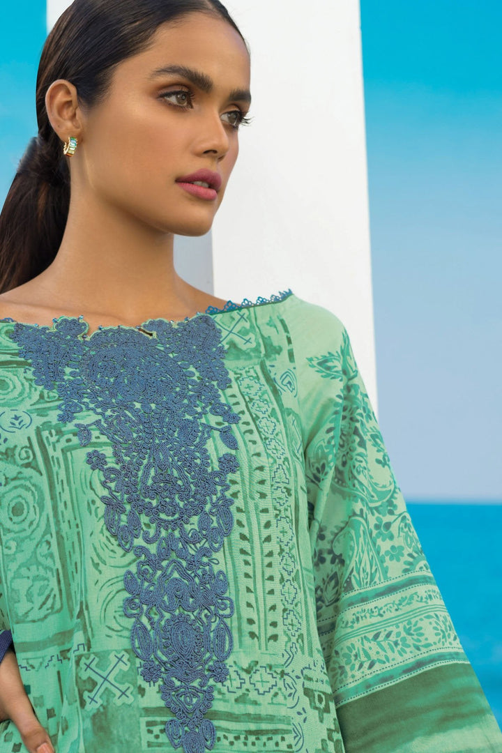 3 Pc Embroidered Lawn Suit With Digital Cotton Net Dupatta