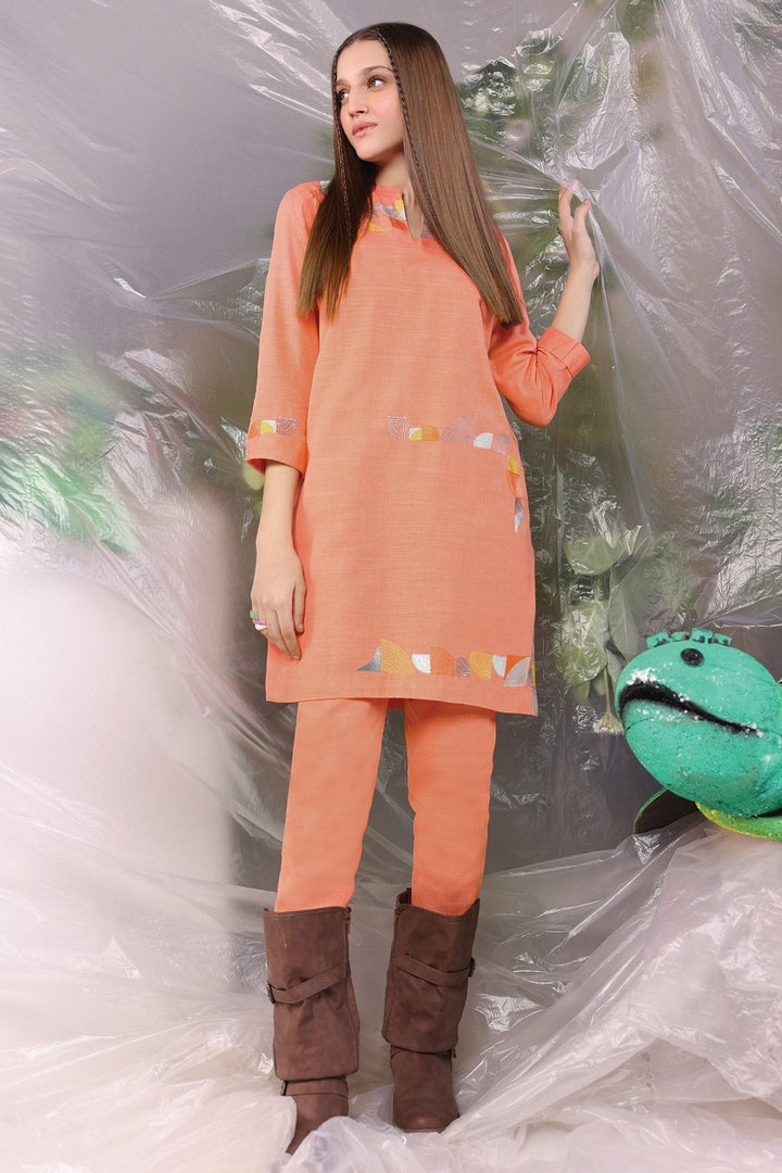 2 Pc Embroidered Khaddar Suit With Dyed Khaddar Trouser